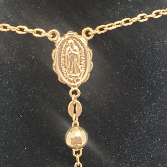 14K Solid Gold 6mm Bead Ball Rosary Necklace 26" Guadalupe Rosario Collar Oro - Picture 15 of 16